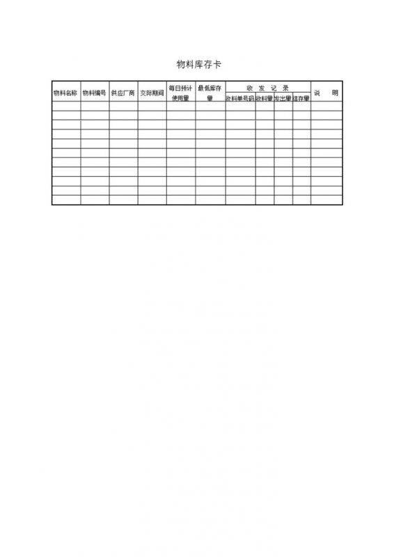 物料收发记录数量统计库存详情登记卡word模板-办公资源网