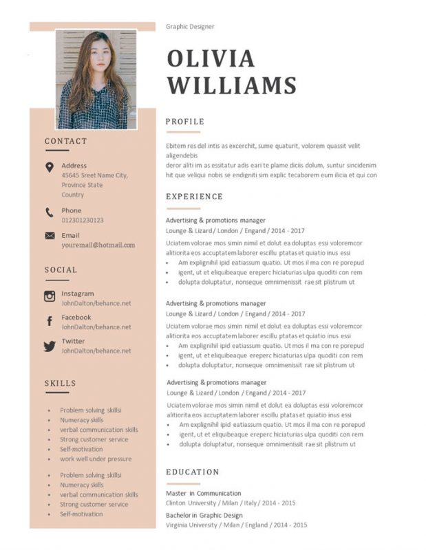 平面设计师图形设计师求职简历Word模板-办公资源网