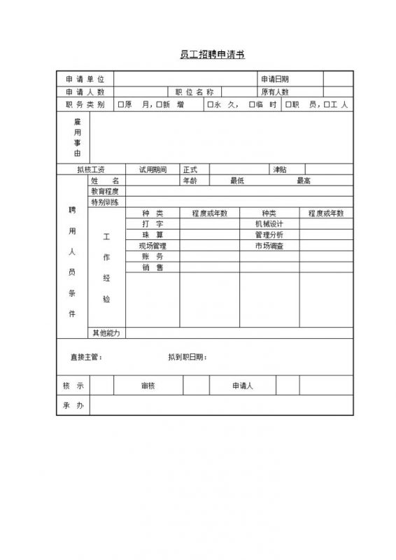2027年公司企业员工招聘申请书范文模板-办公资源网