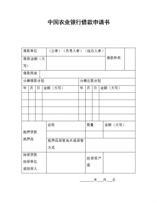 20XX中国农业银行借款申请书借款申请协议Word模板-办公资源网