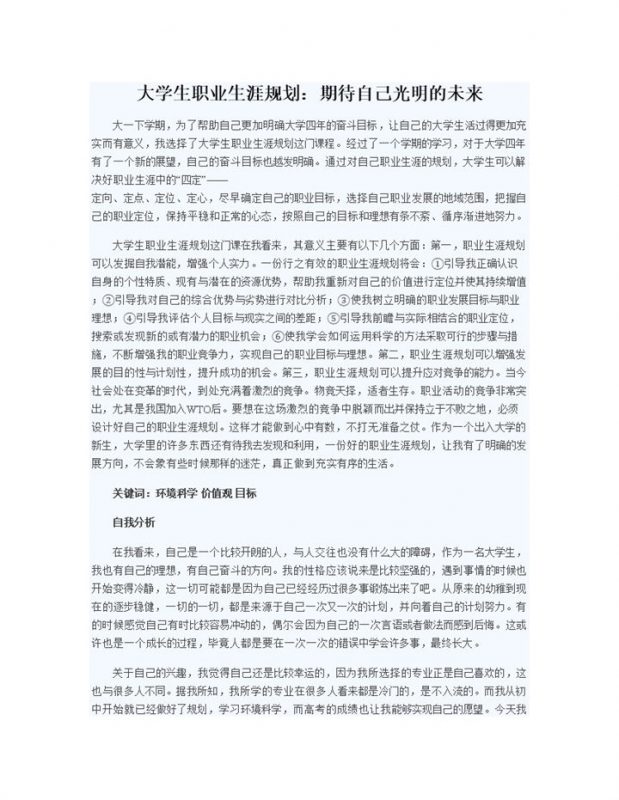 灰白简约环境设计专业大学生职业生涯规划书Word模板-办公资源网