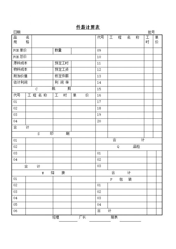 公司生产件薪计算报表word模板-办公资源网
