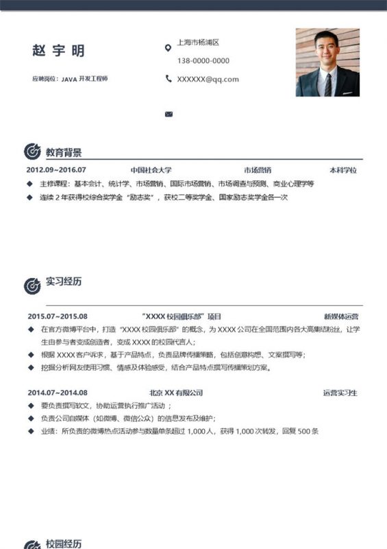 简约JAVA开发工程师个人工作简历Word模板-办公资源网
