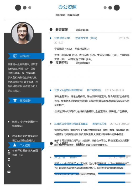 新媒体运营专员宣传推广专员通用个人简历求职简历Word模板-办公资源网