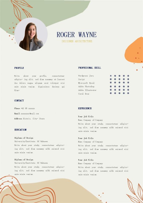 浅绿色小清新风格个人求职英文简历Word模板-办公资源网