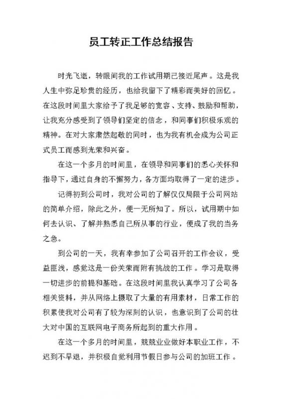 通用版员工转正通用个人工作总结报告范本Word模板-办公资源网