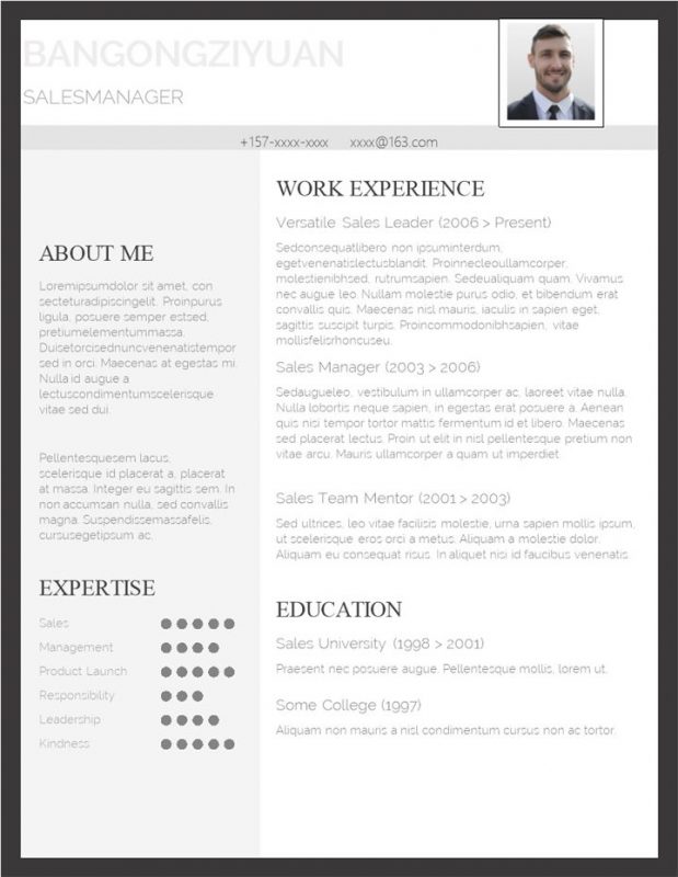 黑色简约英文版销售经理个人求职简历Word模板-办公资源网