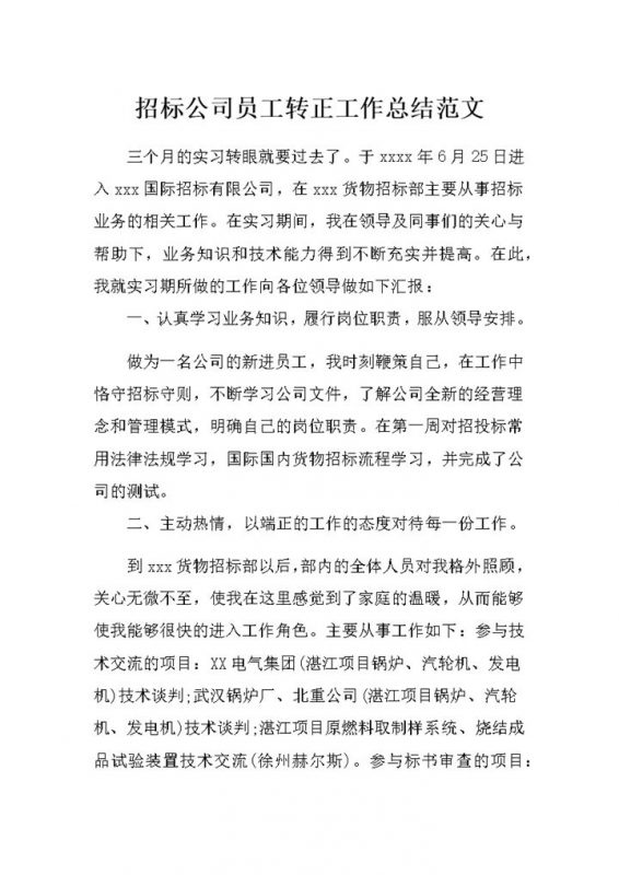 招标公司员工转正通用个人工作总结范文Word模板-办公资源网