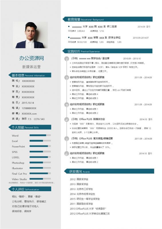 深绿色简约风新媒体运营岗位个人求职简历Word模板-办公资源网
