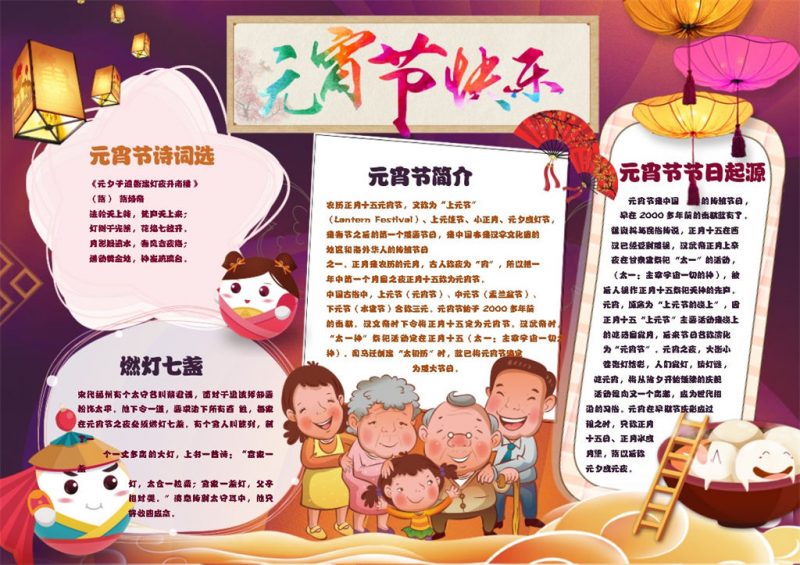 团圆元宵节快乐手抄报Word模板-办公资源网