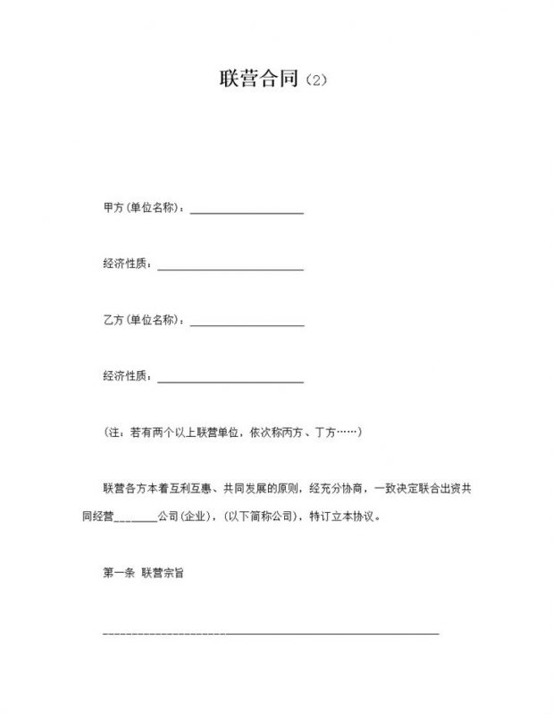 联合出资共同经营合同协议word模板 (2)-办公资源网