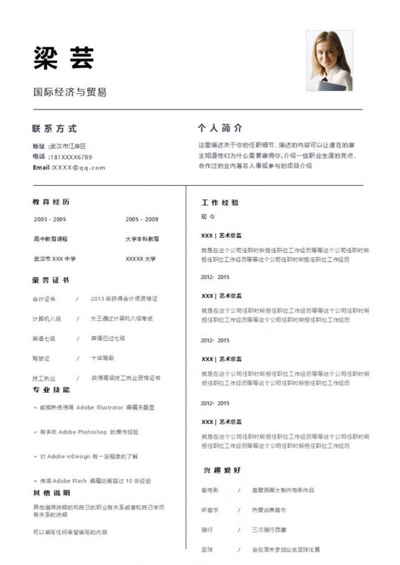 国际经济与贸易相关工作个人求职简历Word模板-办公资源网