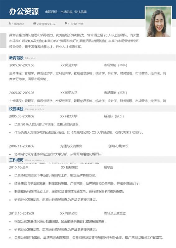 市场运营类工作通用岗位求职个人简历Word模板-办公资源网