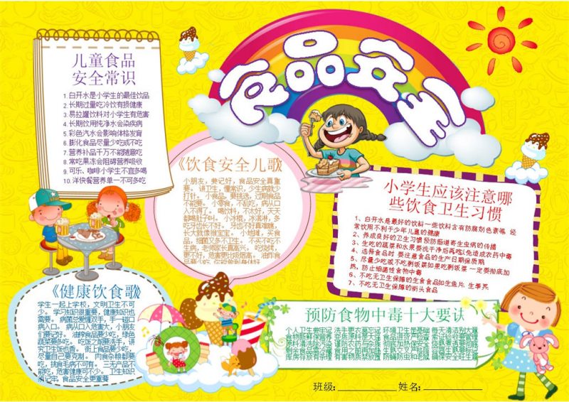 黄色卡通食品安全手抄报Word模板-办公资源网