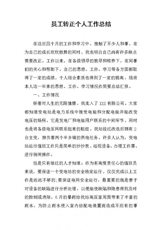 企业试用员工转正个人工作总结年终总结Word模板-办公资源网