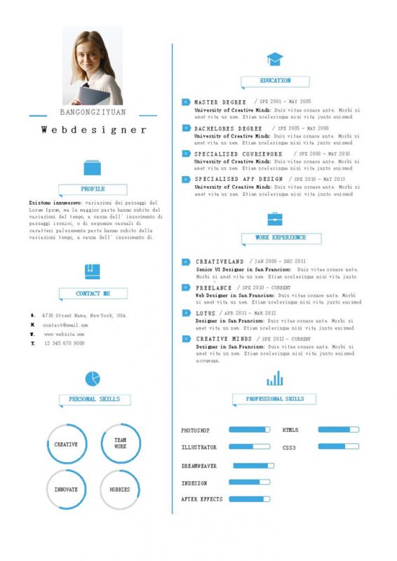 网页设计师通用的英文简历求职简历个人简历Word模板-办公资源网