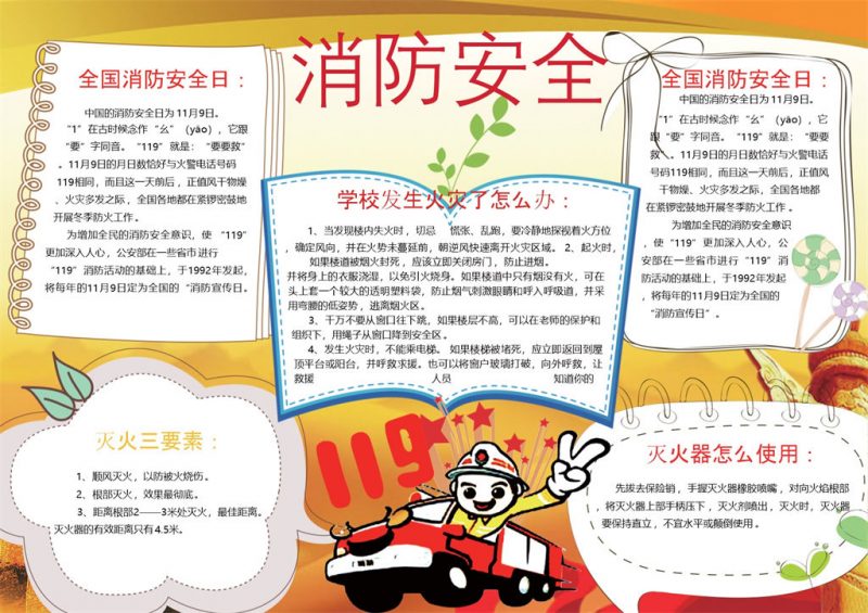 简洁消防安全知识手抄报Word模板-办公资源网