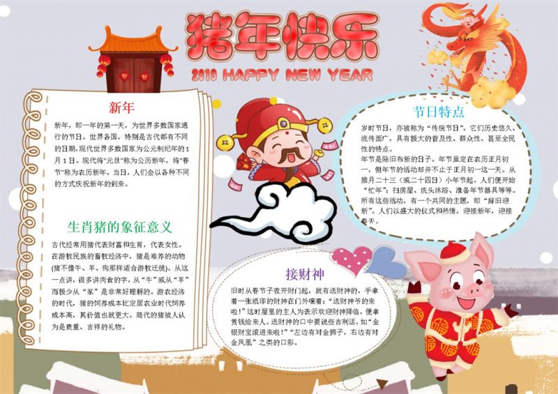 猪年节日新春快乐手抄报Word模板-办公资源网