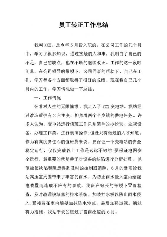 变电站试用员工个人转正年终工作总结Word模板-办公资源网