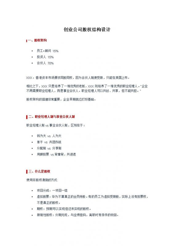 创业公司股权结构设计新公司股权架构设计Word模板-办公资源网