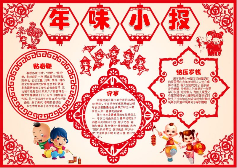 剪纸年味年俗手抄报Word模板-办公资源网