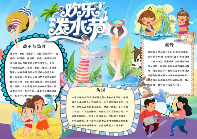 泼水节欢乐快乐活动宣传手抄报Word模板-办公资源网