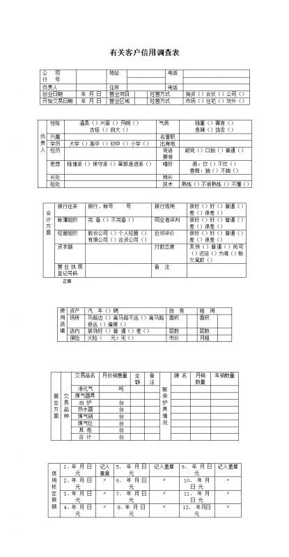 有关客户信用调查表word模板-办公资源网