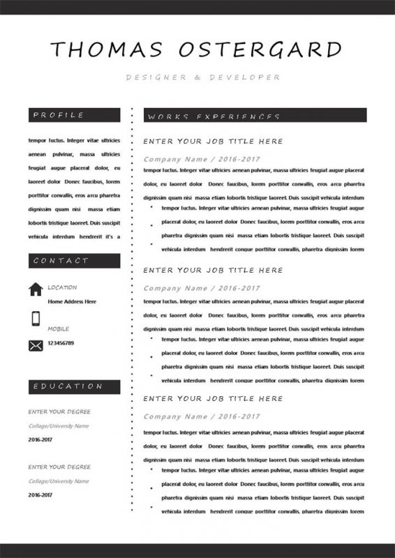 设计师和开发者通用个人简历自荐信求职简历套装Word模板-办公资源网