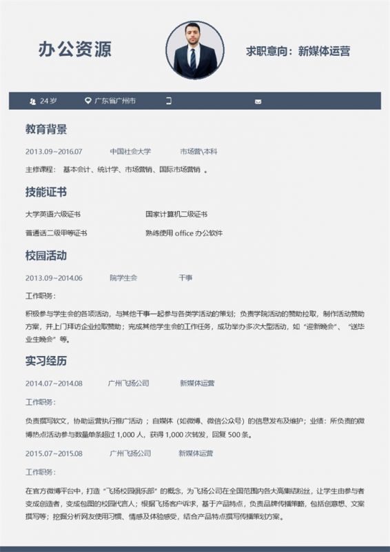 创意简洁媒体公关类个人求职简历Word模板-办公资源网