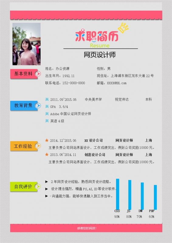 流行创意网页设计师个人求职工作简历Word模板-办公资源网