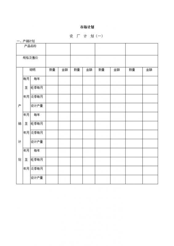 市场计划之产销计划word模板-办公资源网