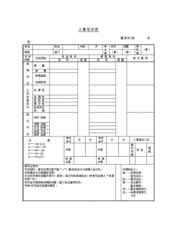 2027年公司人事管理部人事考评表模板-办公资源网
