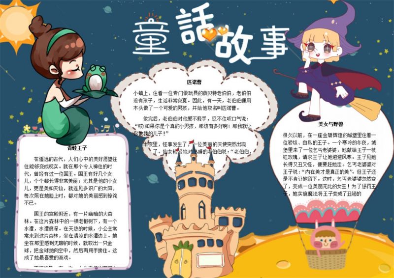 儿童童话故事教育宣传手抄报Word模板-办公资源网
