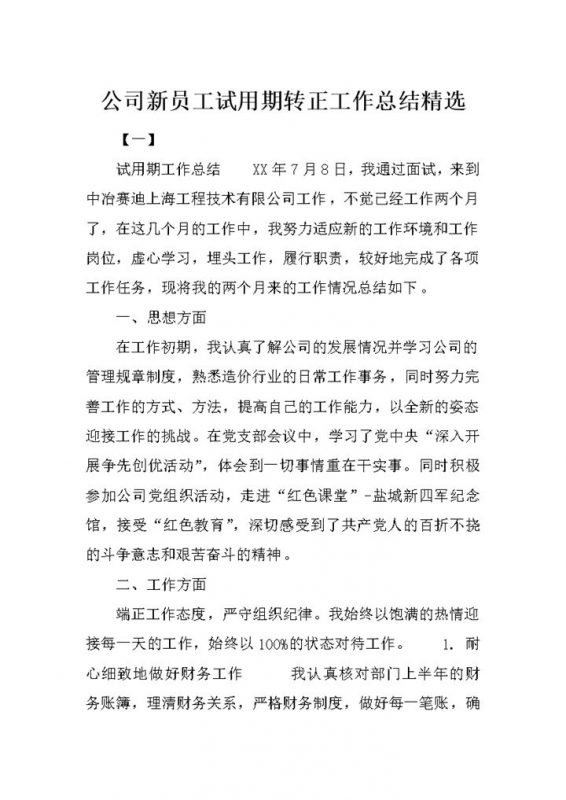 企业公司新员工试用期转正个人工作总结汇报Word模板-办公资源网