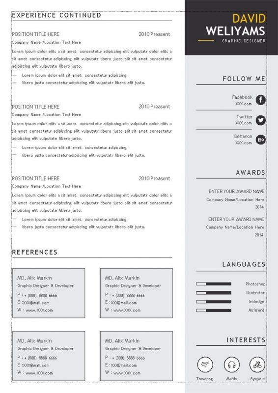 欧美风美术设计员求职通用简历Word模板-办公资源网