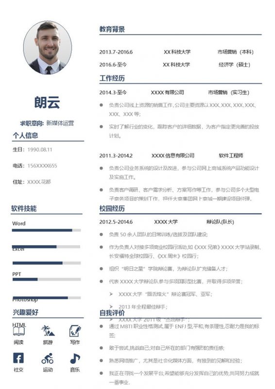 经典简约新媒体运营个人求职简历Word模板-办公资源网