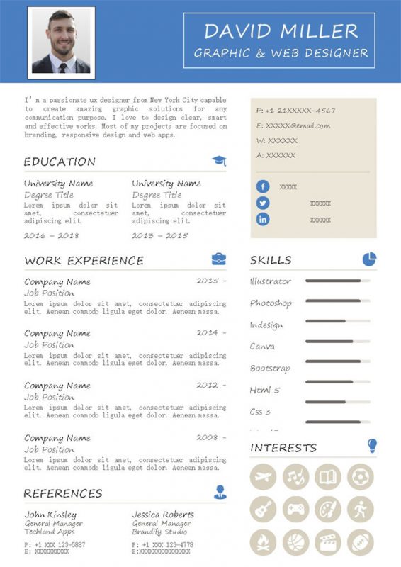 平面和网页设计师个人通用英文简历Word模板-办公资源网