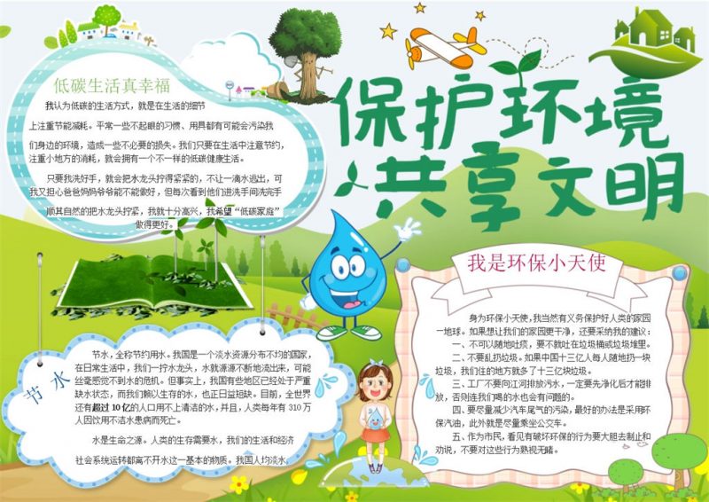 保护地球共享文明手抄报Word模板5-办公资源网