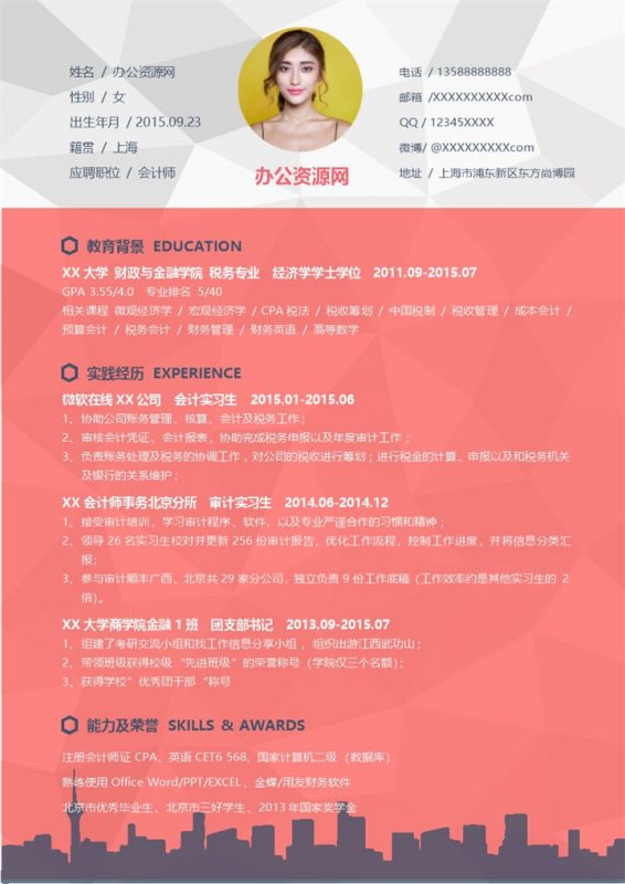 微粒体会计师岗位个人求职简历Word模板-办公资源网