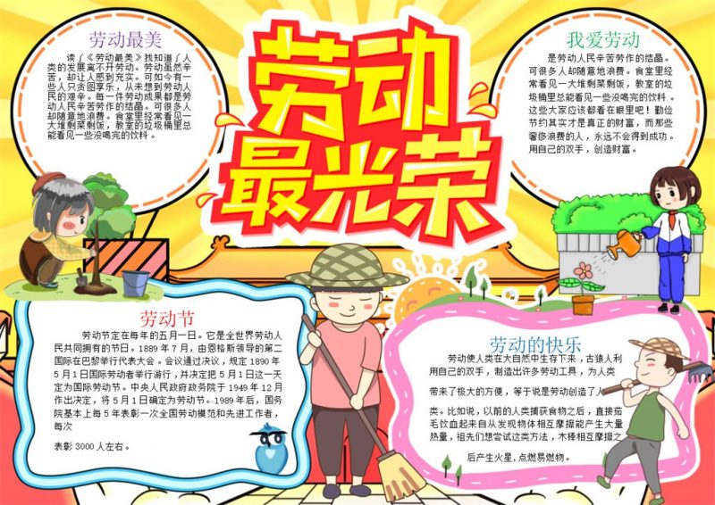 五一劳动光荣宣传手抄报Word模板-办公资源网