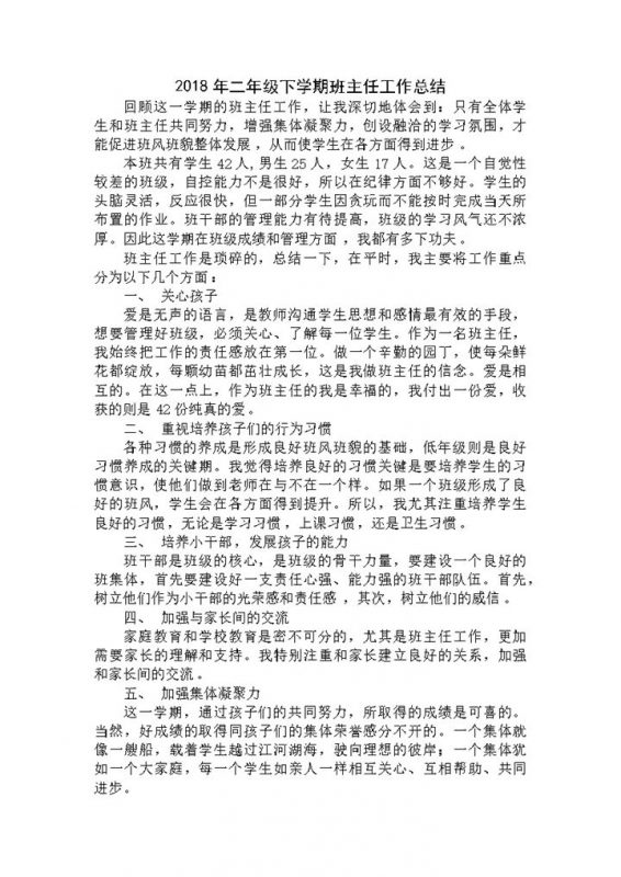 2018年二年级班主任工作总结Word文档-办公资源网