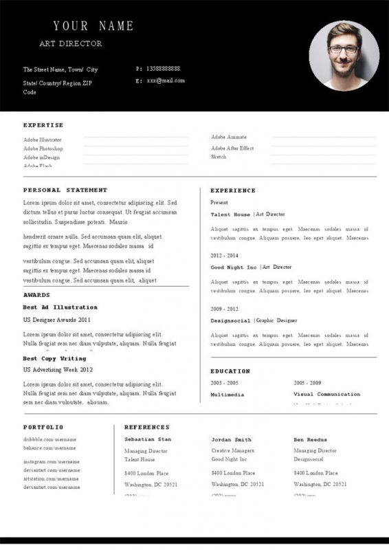 简约风海外企业艺术总监通用个人简历求职简历自荐信Word模板-办公资源网