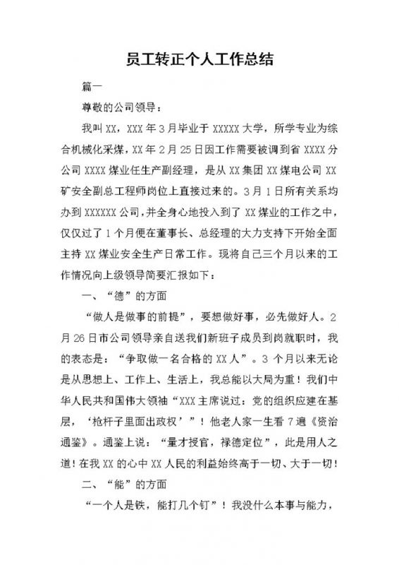 试用期员工转正个人工作总结年终总结Word模板-办公资源网