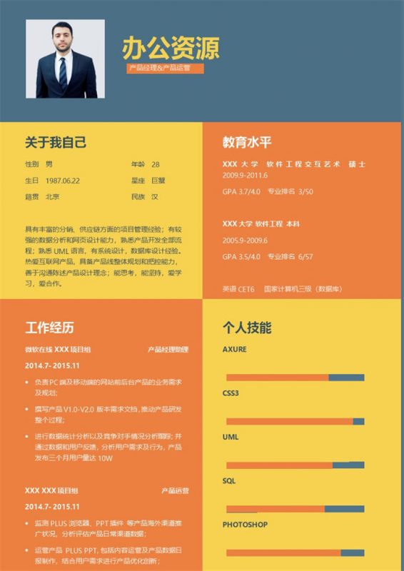 产品经理产品运营专员通用个人简历求职简历Word模板-办公资源网