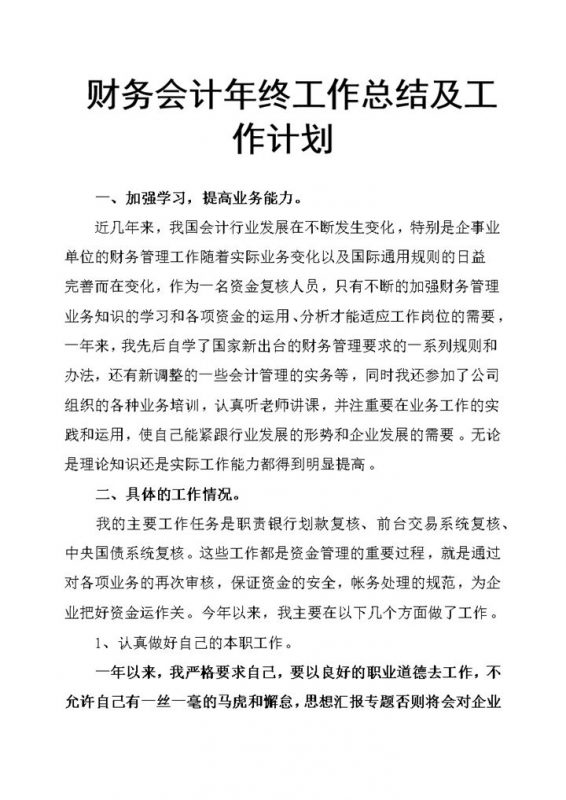 财务会计年终工作总结及工作计划Word模板-办公资源网