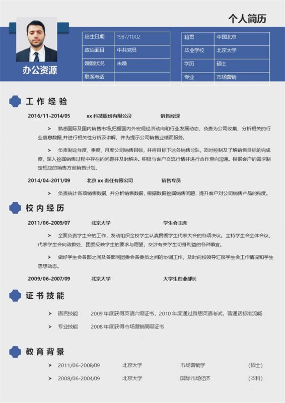 经典时尚风销售主管求职简历Word模板-办公资源网