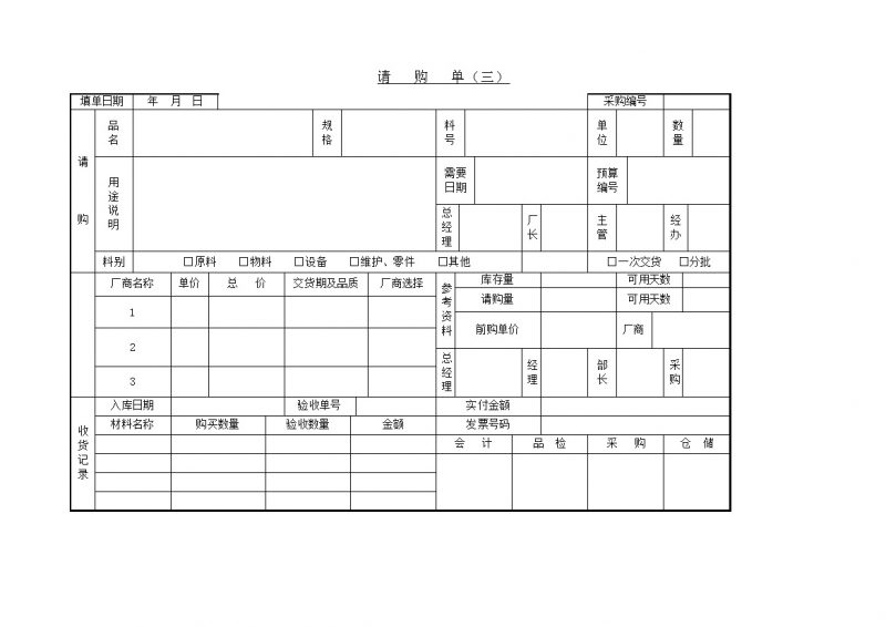 公司物料采购请购验收单word模板-办公资源网