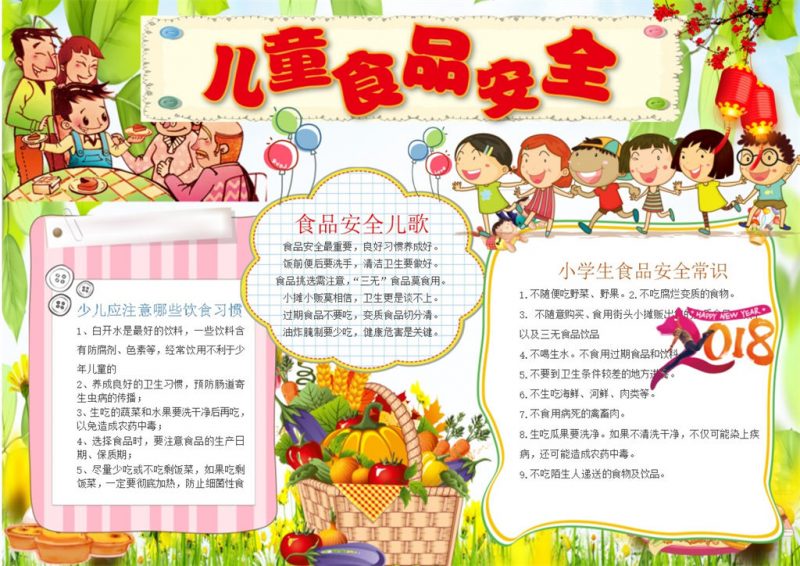 2018清新儿童食品安全手抄报Word模板-办公资源网