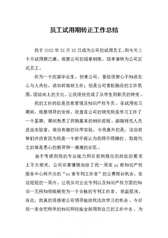 稳重实用员工试用期个人年终转正工作总结Word模板-办公资源网