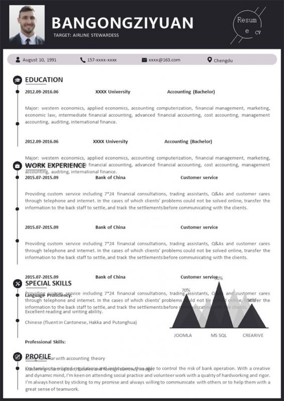 黑色大气英文版个人通用简历Word模板-办公资源网